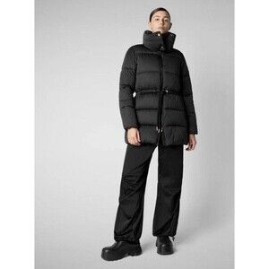 Save the Duck Petunia Black Puffer Jacket Drawstring Waist Women's 2/M NWT $448